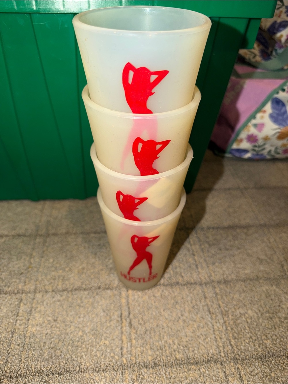 Hustler Hollywood White Stackable Shot Cups with Red Silhouette - Set of 4